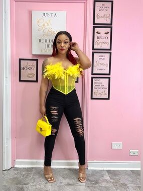 Yellow Feather Corset Top